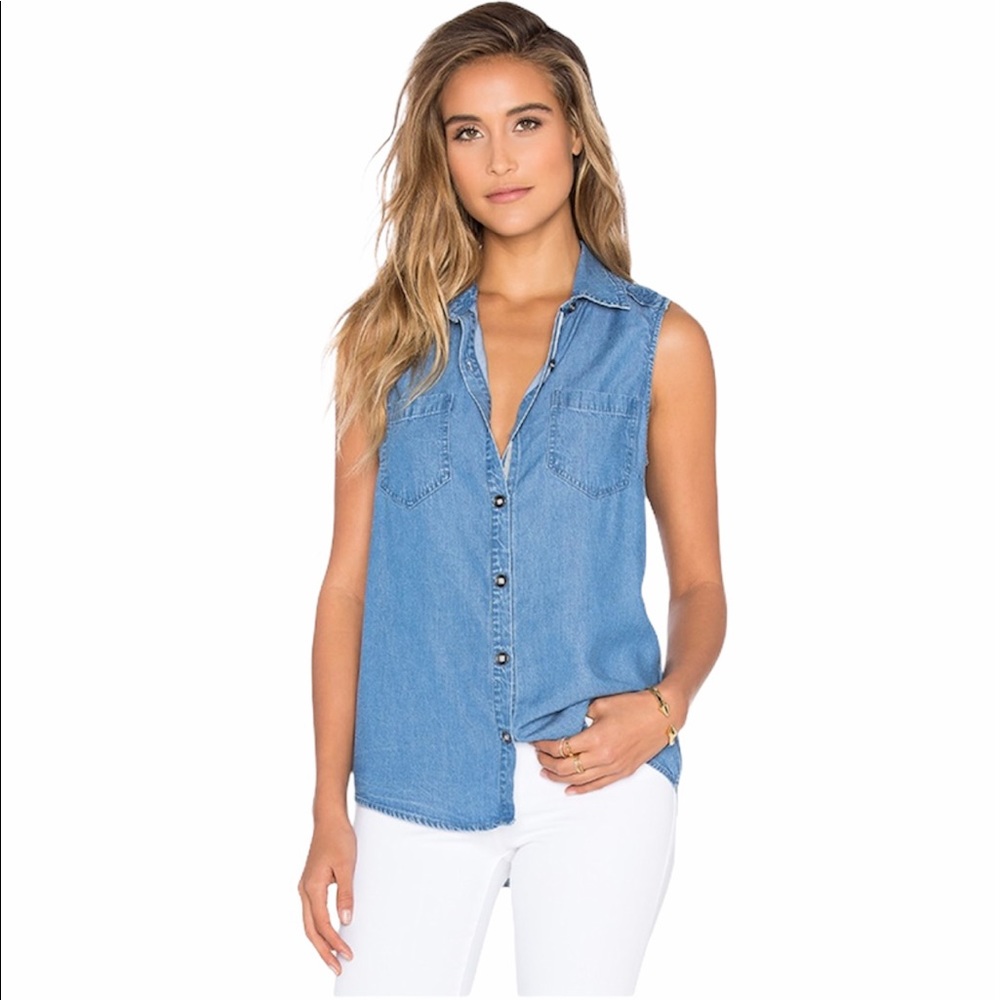 Splendid Chambray Button Down Tank In Medium Wash - image 1